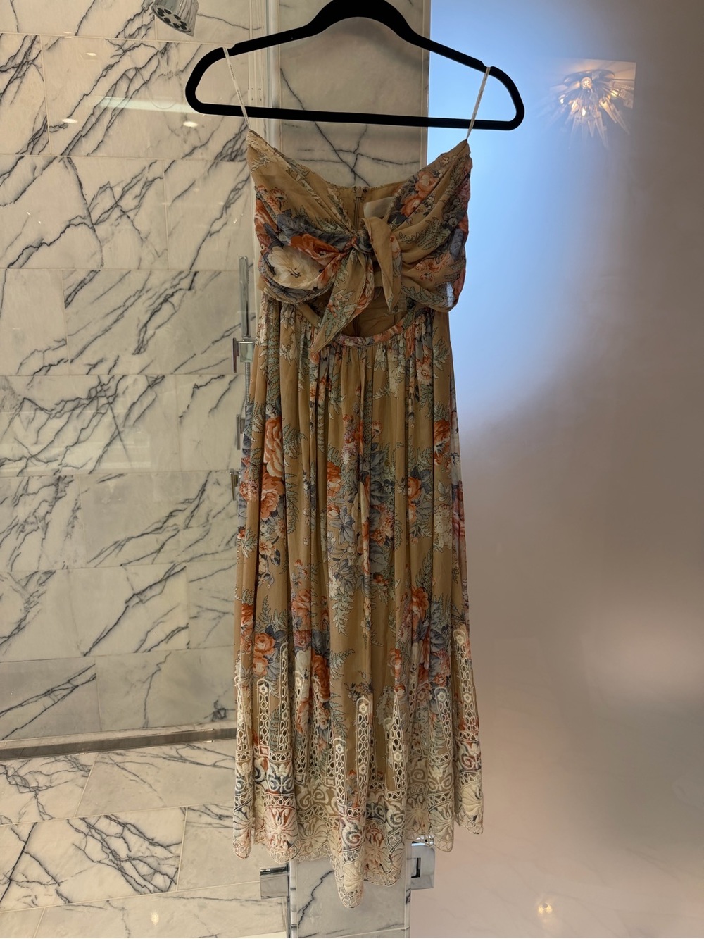 Zimmermann Anais Beige tie front Floral Midi Dress